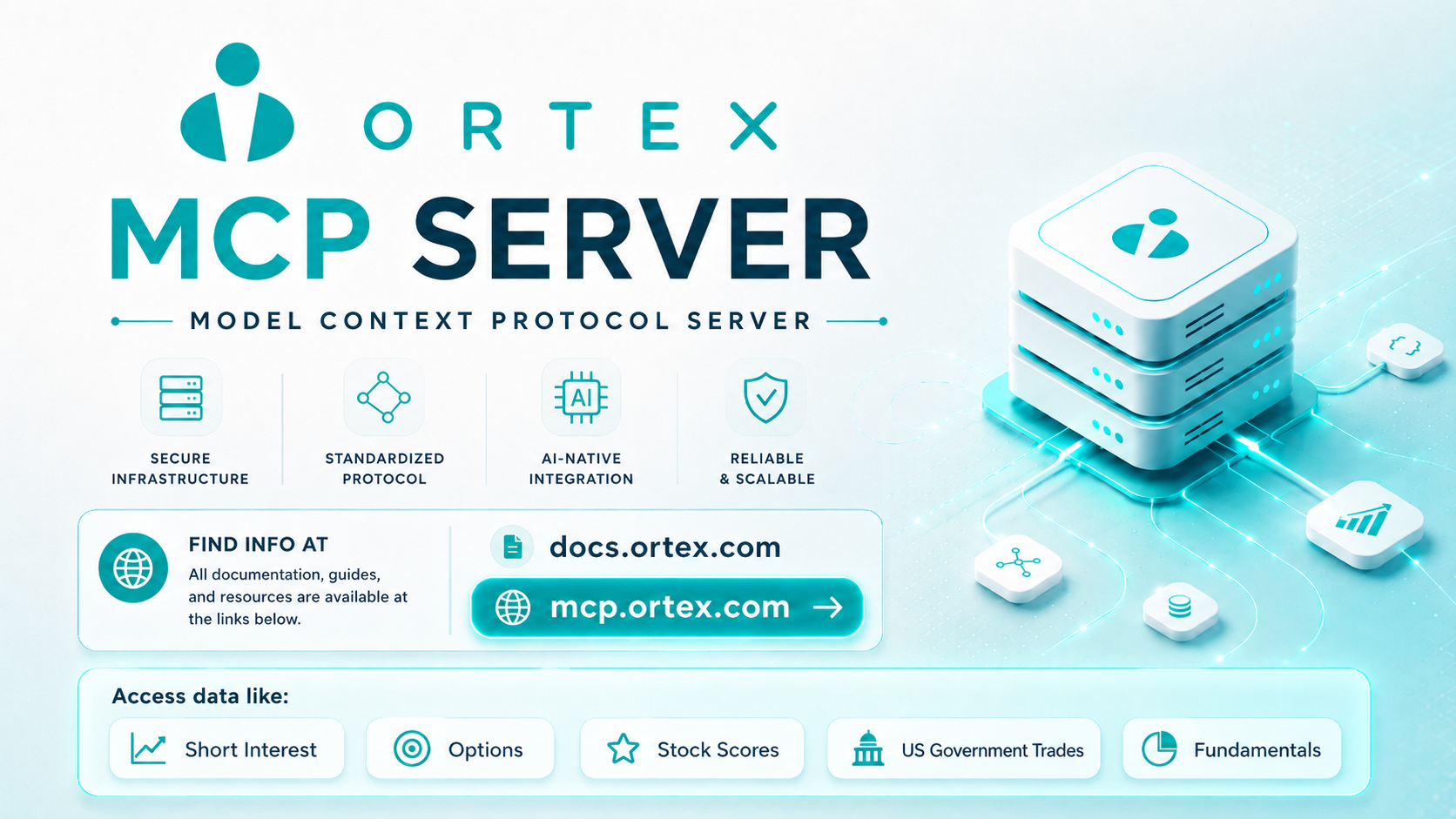 ORTEX MCP Server - Model Context Protocol server giving AI assistants access to Short Interest, Options, Stock Scores, US Government Trades and Fundamentals data via mcp.ortex.com